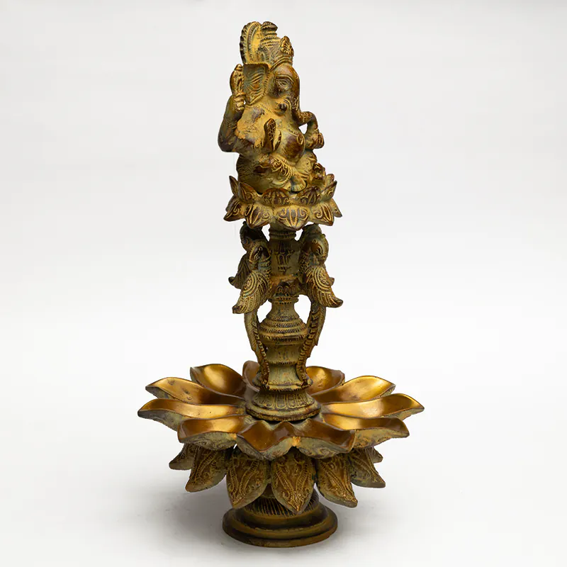Brass Diya Ganesha Idol with Lamp – Gold Finish Large Ganesh Deepak Statue for Pooja Room - Image 3