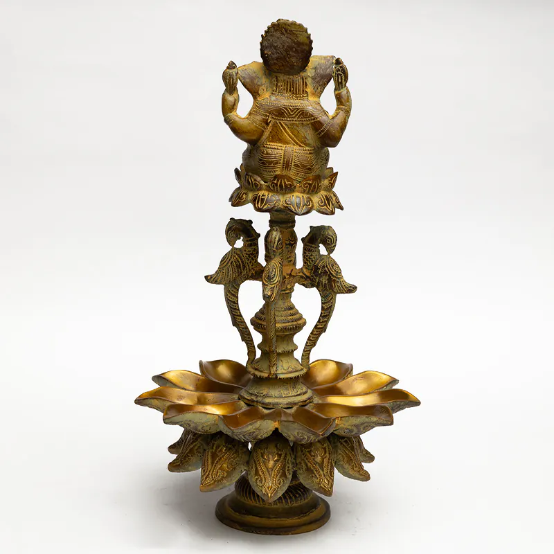 Brass Diya Ganesha Idol with Lamp – Gold Finish Large Ganesh Deepak Statue for Pooja Room - Image 4