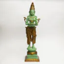 Brass Deep Lakshmi Idol - Green Antique Finish Tall Goddess Lakshmi Diya Statue for Home Temple