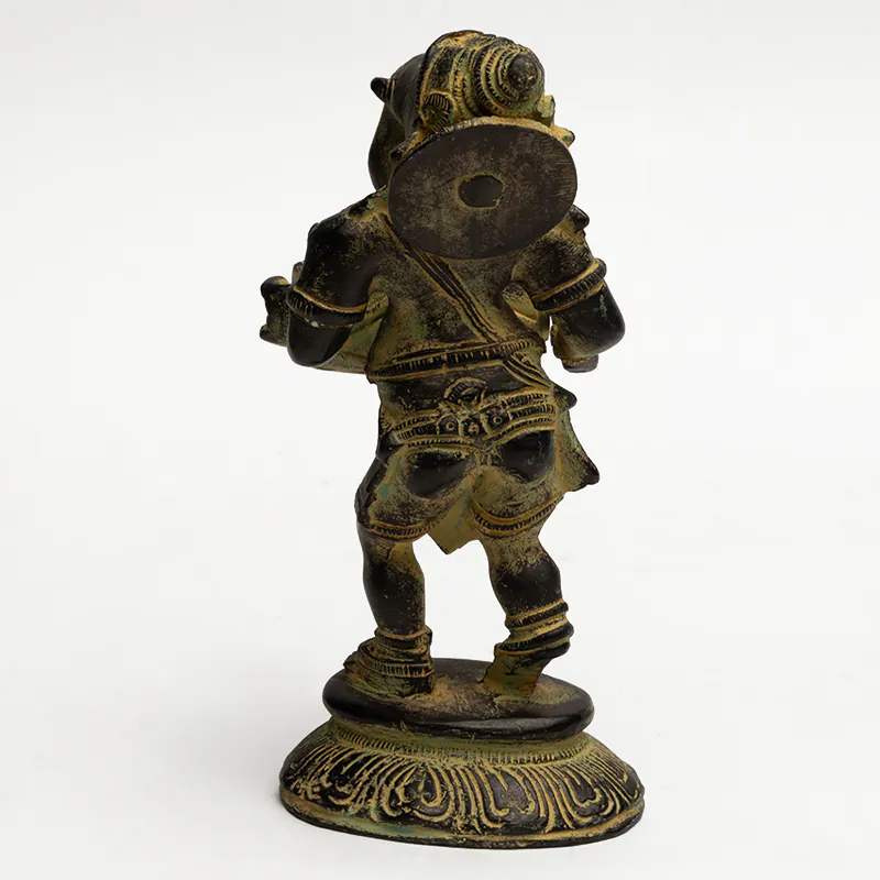 Brass Dholak Playing Ganesha Idol - Antique Green Finish Musical Ganesh Figurine for Gifting & Décor - Image 4