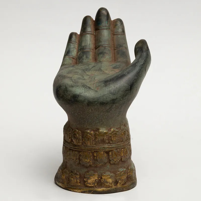 Brass Decorative Hand Sculpture – Antique Green Finish Abhay Mudra Home Décor Showpiece