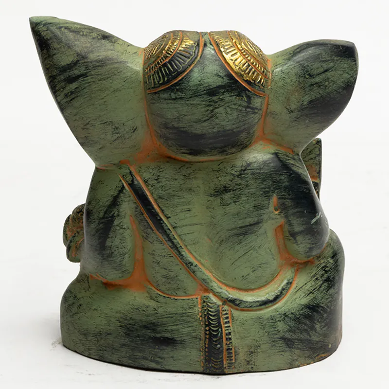 Brass Sitting Ganesha Idol – Antique Green Finish Small Ganesh Murti for Desktop & Pooja - Image 4