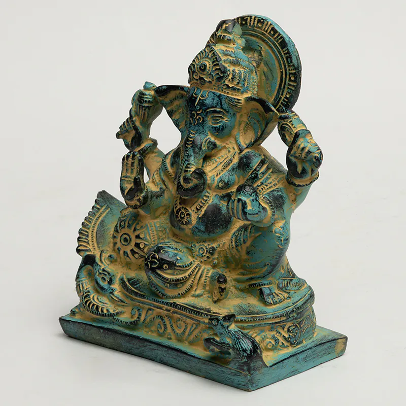 Brass Sitting Ganesha Idol – Antique Blue Finish Ganesh Figurine for Home Temple & Gifting - Image 2