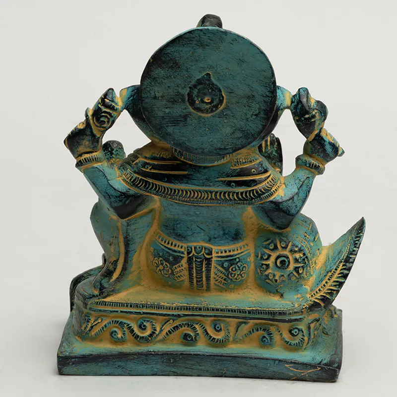 Brass Sitting Ganesha Idol – Antique Blue Finish Ganesh Figurine for Home Temple & Gifting - Image 4