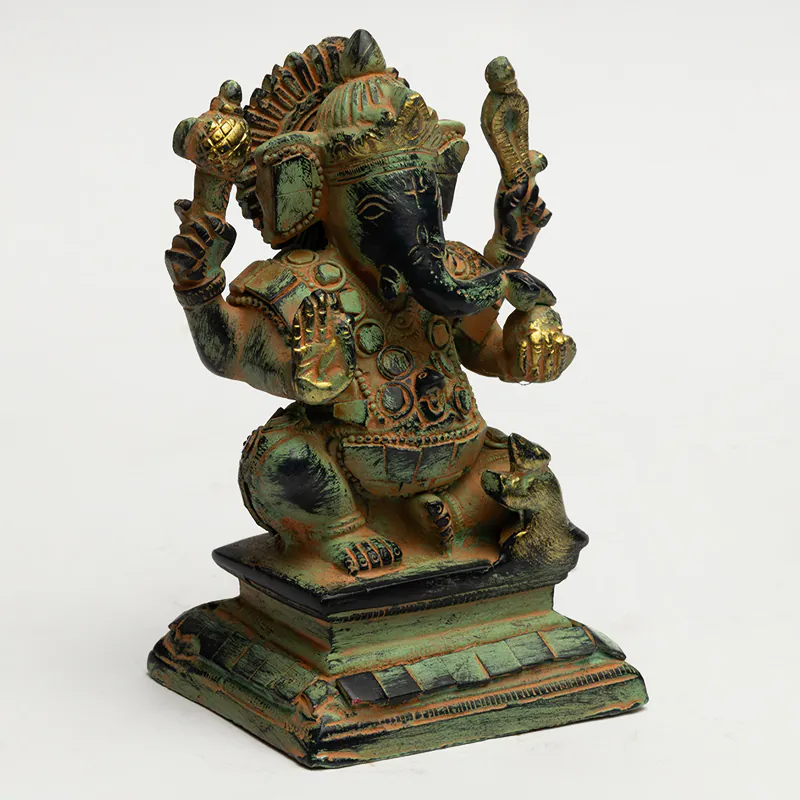 Brass Sitting Ganesha Idol – Antique Finish Medium Ganesh Statue for Mandir & Home Décor - Image 2
