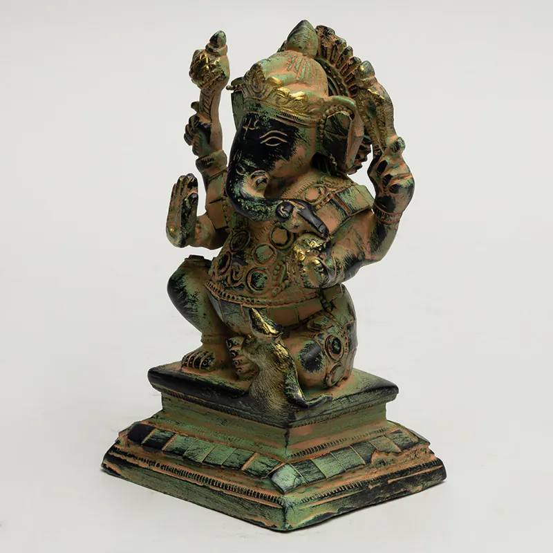 Brass Sitting Ganesha Idol – Antique Finish Medium Ganesh Statue for Mandir & Home Décor - Image 3