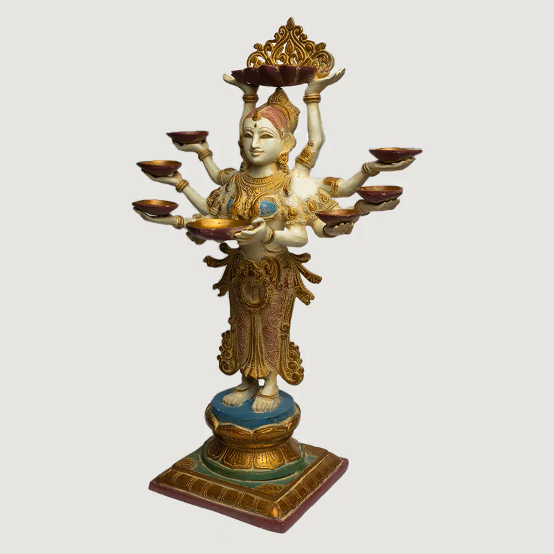 Brass Deepalakshmi Goddess Idol – Gold White Finish Tall Premium Lakshmi Diya Statue for Pooja Room - Image 2