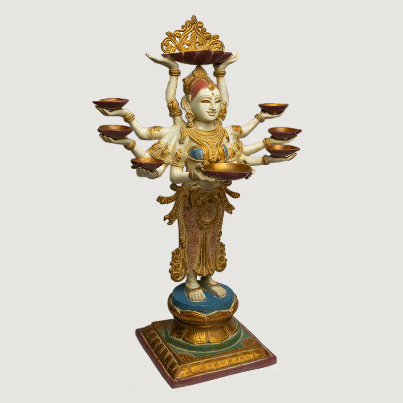 Brass Deepalakshmi Goddess Idol – Gold White Finish Tall Premium Lakshmi Diya Statue for Pooja Room - Image 3