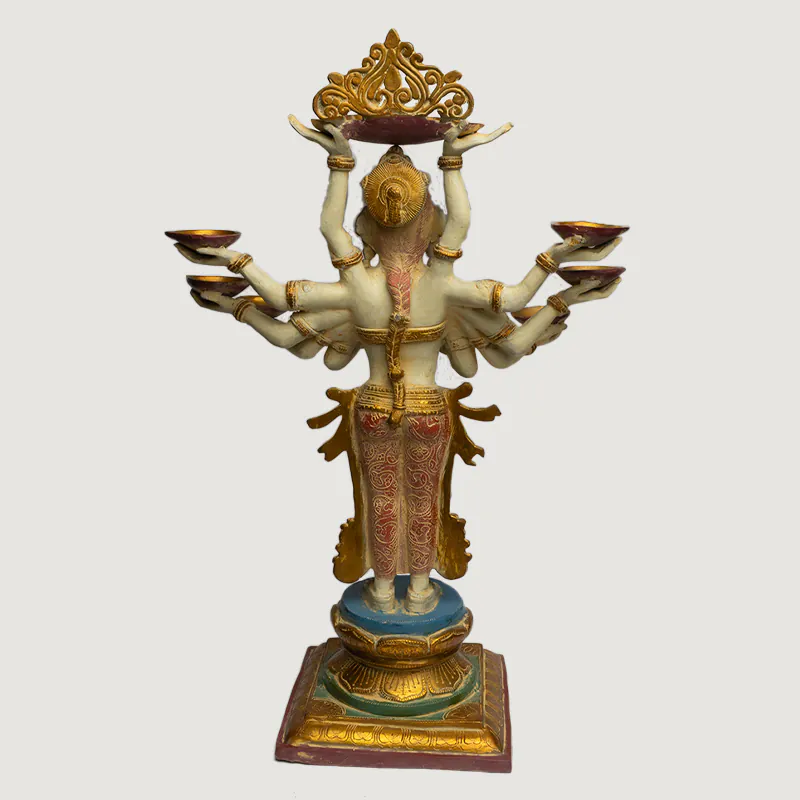 Brass Deepalakshmi Goddess Idol – Gold White Finish Tall Premium Lakshmi Diya Statue for Pooja Room - Image 4