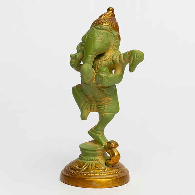 Brass Green Dancing Ganesha - Image 3
