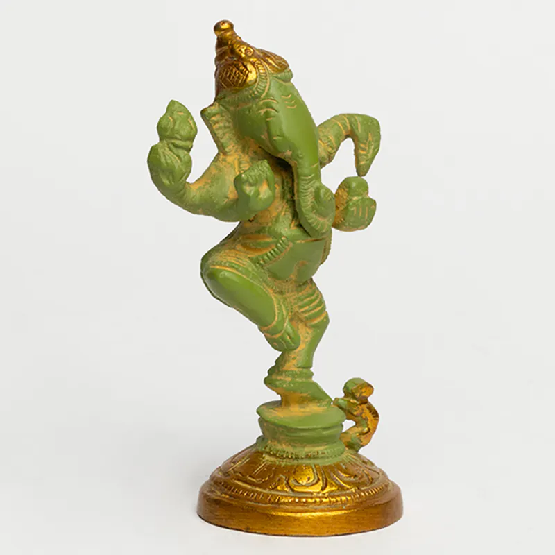 Brass Green Dancing Ganesha - Image 2