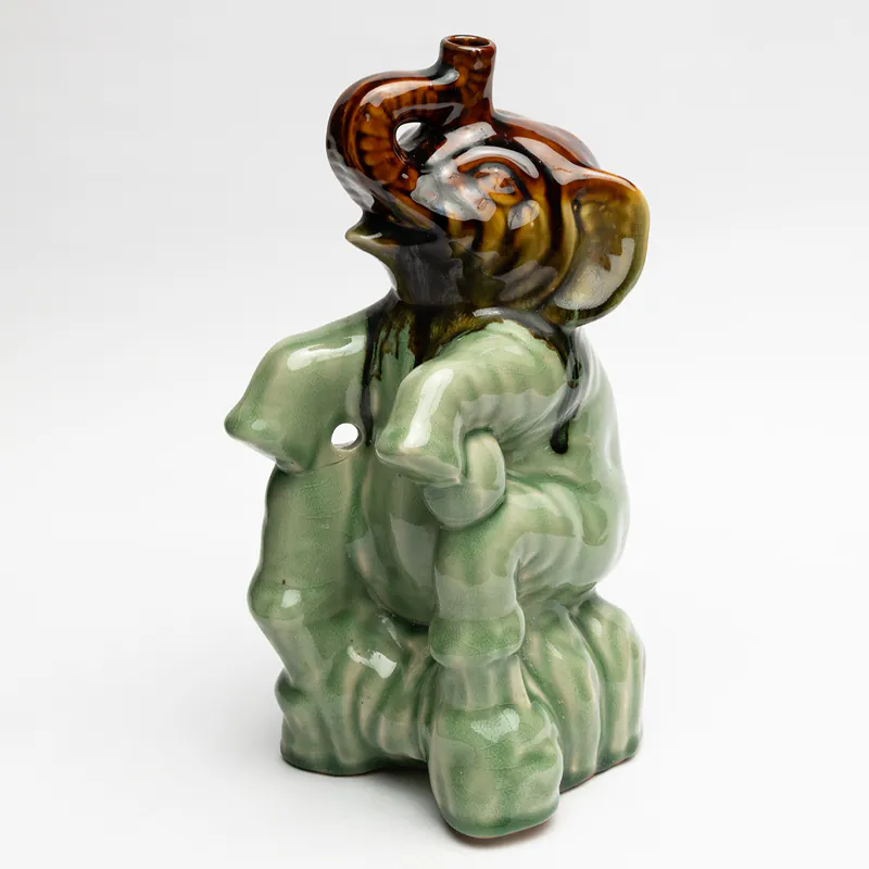 Ceramic Elephant Figurine - Brown Green Handcrafted Decorative Elephant Statue for Home Décor - Image 3