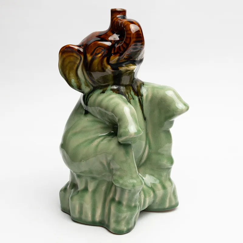 Ceramic Elephant Figurine - Brown Green Handcrafted Decorative Elephant Statue for Home Décor - Image 2