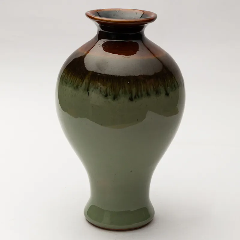 Ceramic Decorative Vase - Brown Green Medium Handcrafted Flower Vase for Home & Table Décor