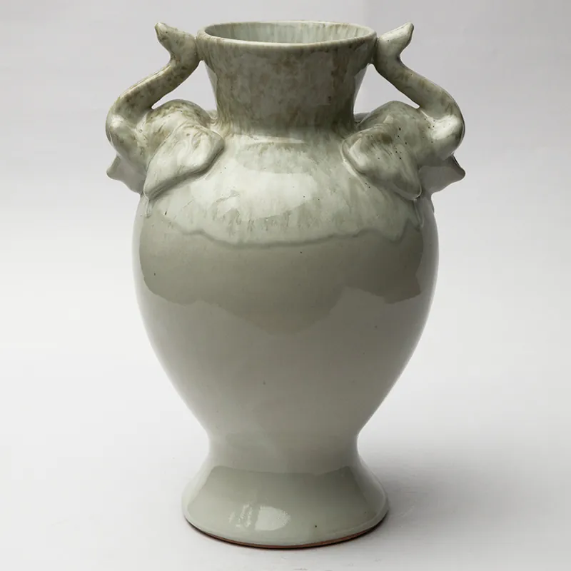 Ceramic Decorative Vase - Beige Handcrafted Artisan Flower Vase for Living Room & Gifting