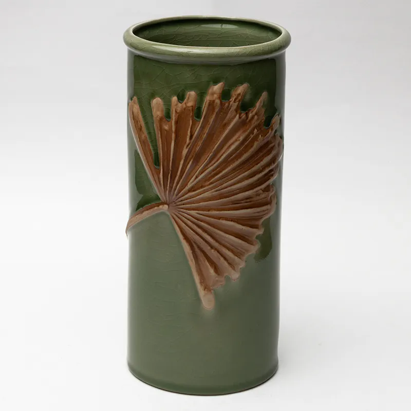 Ceramic Decorative Vase - Brown Green Slim Tall Handcrafted Flower Vase for Modern Home Décor