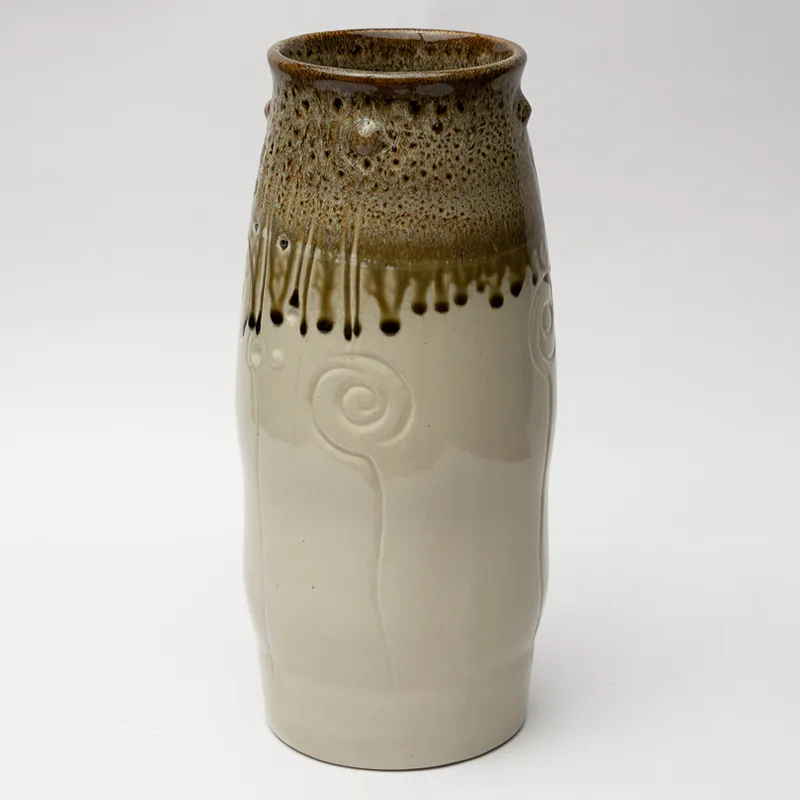 Ceramic Decorative Vase - Beige Brown Slim Handcrafted Flower Vase for Minimalist Home Décor