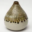 Ceramic Decorative Vase - Beige Brown Short Handcrafted Flower Vase for Desk & Console Table