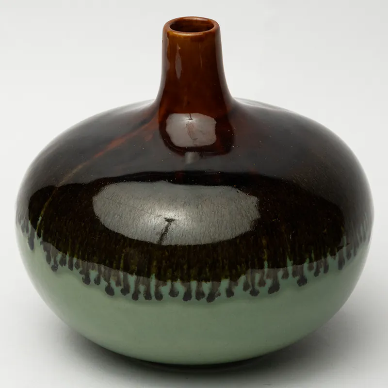 Ceramic Decorative Vase - Brown Green Wide Handcrafted Flower Vase for Home & Table Styling