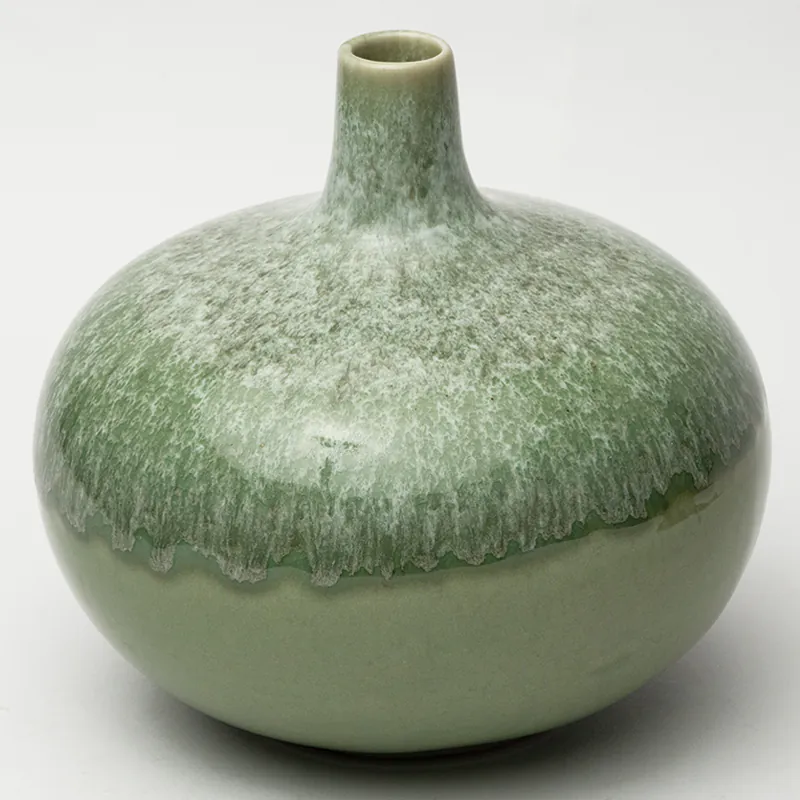 Ceramic Decorative Vase - Pistachio Green Wide Handcrafted Flower Vase for Modern Interiors