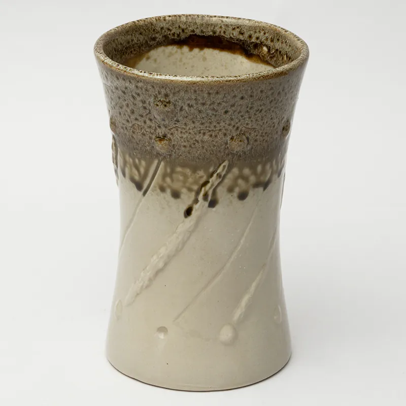 Ceramic Decorative Vase - Beige Brown Small Handcrafted Flower Vase for Home & Office Desk