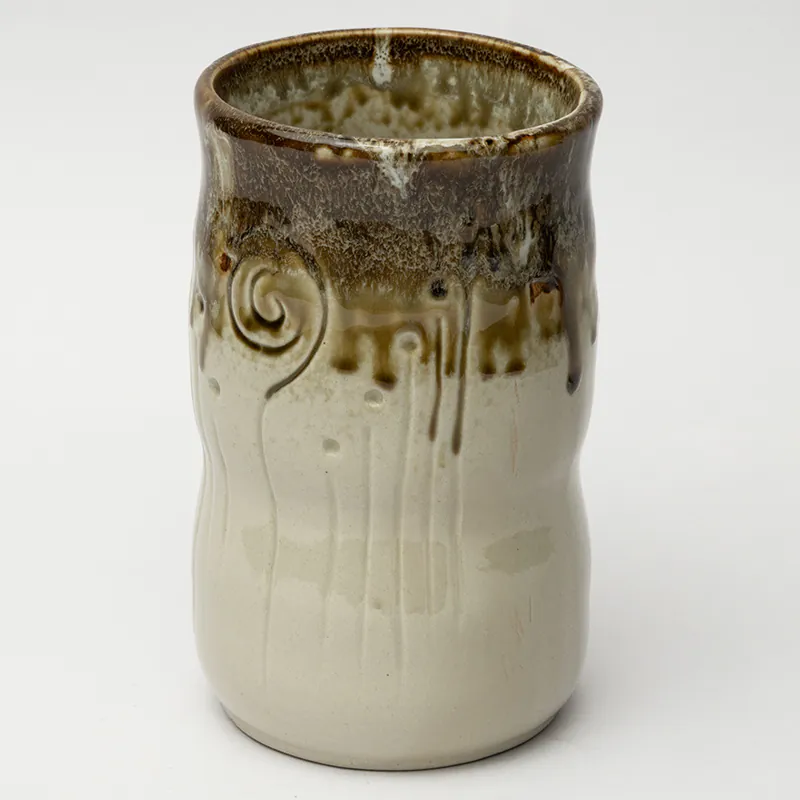 Ceramic Decorative Vase - Beige Brown Compact Handcrafted Flower Vase for Table & Shelf