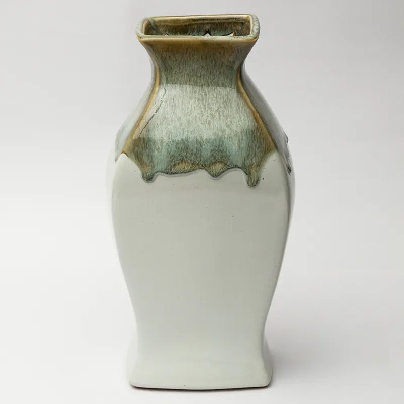 Ceramic Decorative Vase - Beige Brown Slim Handcrafted Flower Vase for Bedroom & Living Room