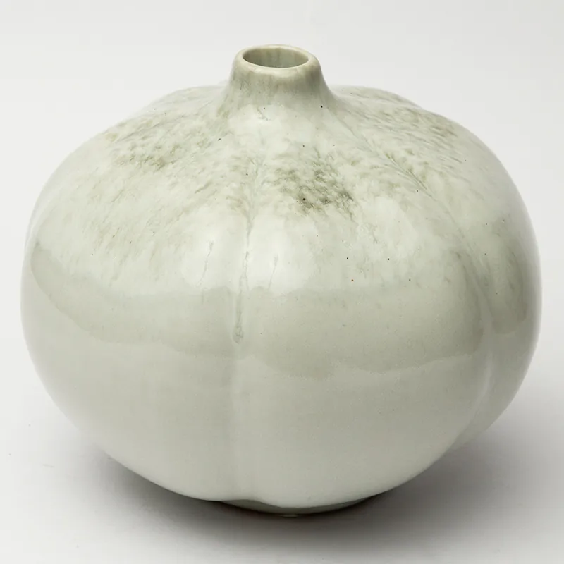 Ceramic Decorative Vase - Beige Wide Low Handcrafted Flower Vase for Living Room & Home