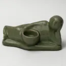 Ceramic Candle Holder - Green Oval Handcrafted Tealight Holder for Festive Home Décor