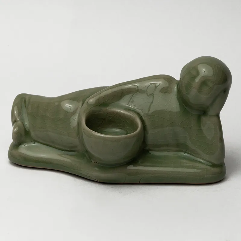 Ceramic Candle Holder - Green Oval Handcrafted Tealight Holder for Festive Home Décor