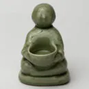 Ceramic Candle Holder - Green Flat Round Handcrafted Tealight Plate for Festive Décor
