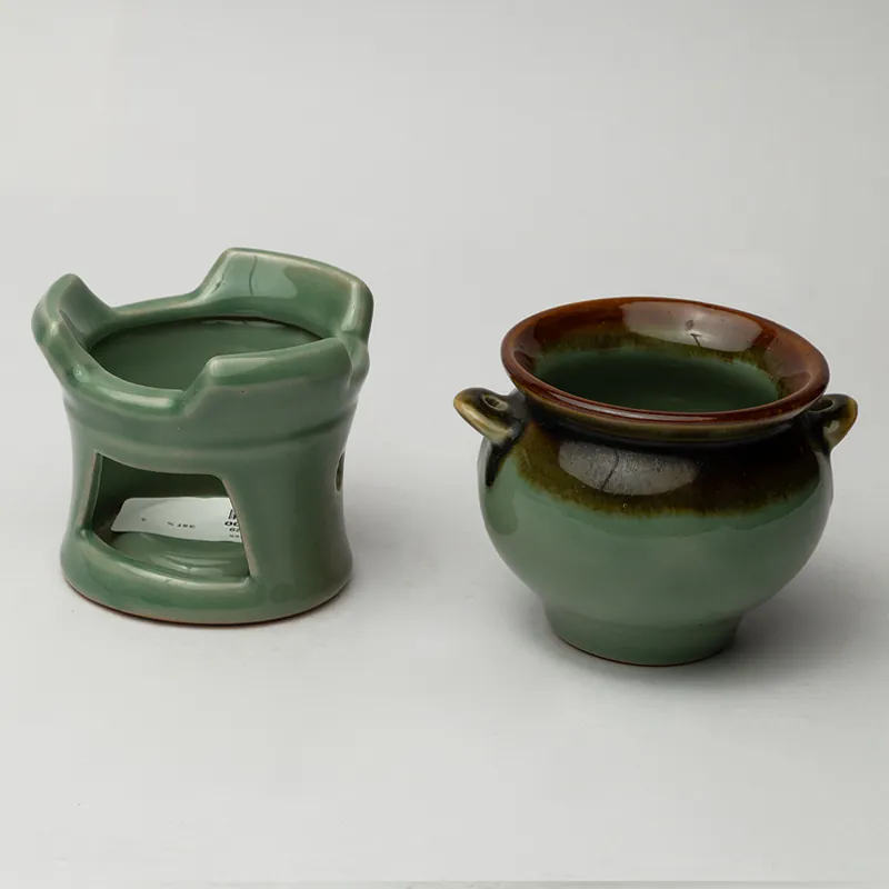 Ceramic Aroma Oil Burner – Brown Green Handcrafted Fragrance Diffuser for Home Wellness Décor - Image 2
