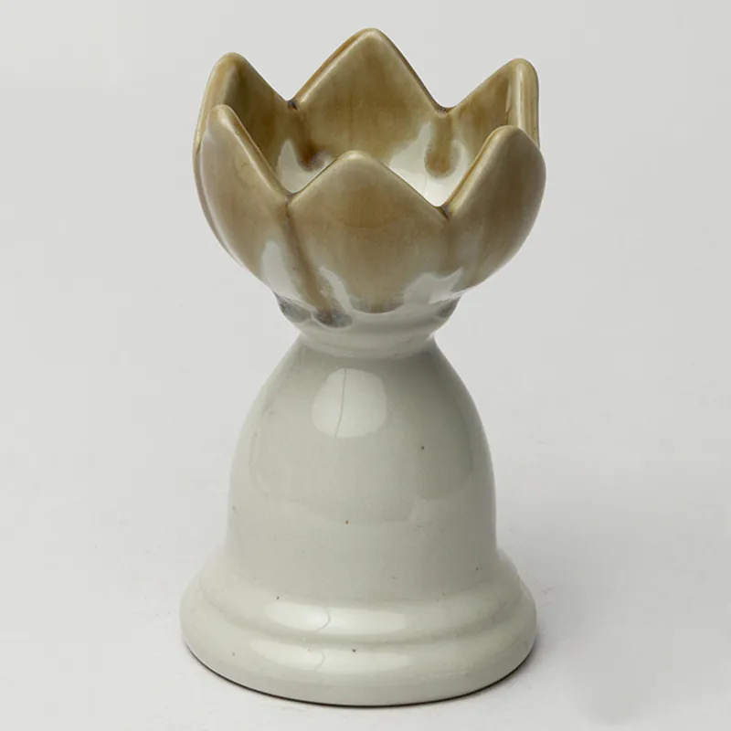Ceramic Candle Holder - Beige Small Handcrafted Tealight Votive for Home & Table Décor