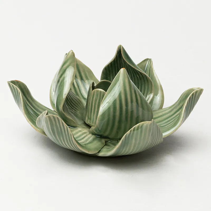 Ceramic Incense Holder - Green Handcrafted Round Agarbatti Stand for Pooja Room & Home
