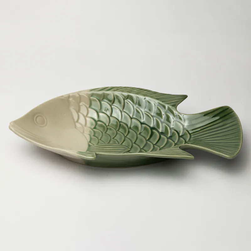 Ceramic Decorative Plate - Beige Green Handcrafted Wall Art Plate for Living Room