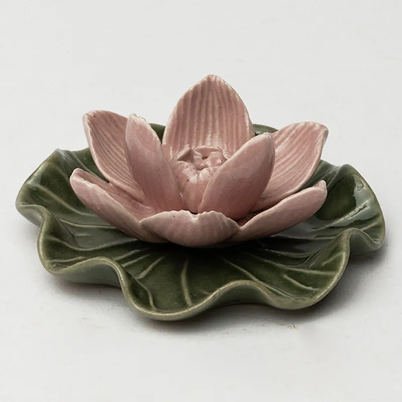Ceramic Incense Holder - Pink Green Handcrafted Agarbatti Stand for Pooja & Meditation