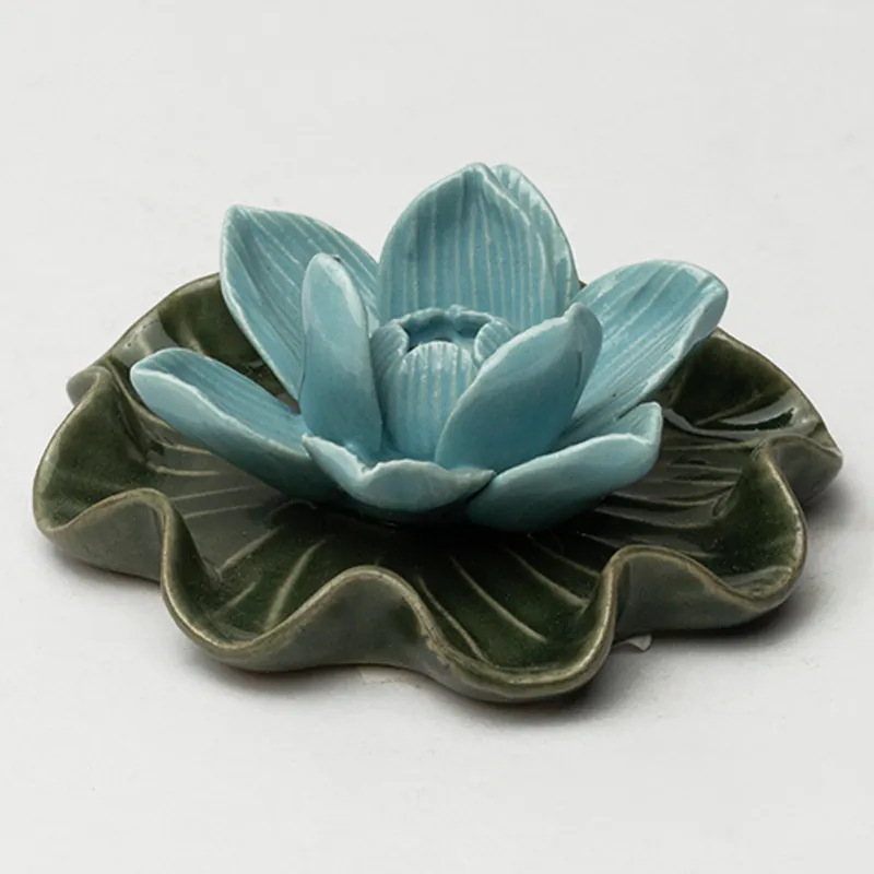 Ceramic Incense Holder - Sky Green Handcrafted Agarbatti Dish for Pooja Room Décor