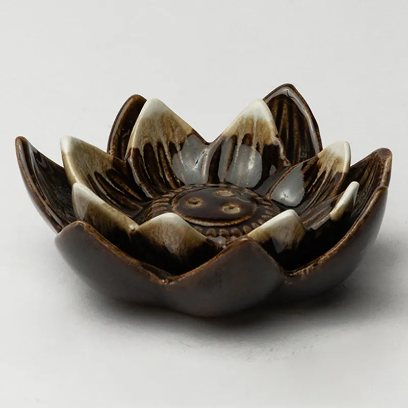 Ceramic Incense Holder - Brown Handcrafted Flat Agarbatti Stand for Home & Meditation