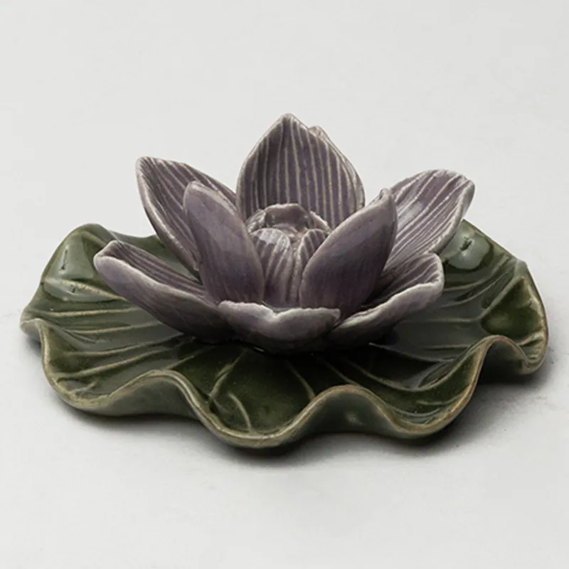 Ceramic Incense Holder - Purple Green Handcrafted Agarbatti Dish for Pooja & Gifting