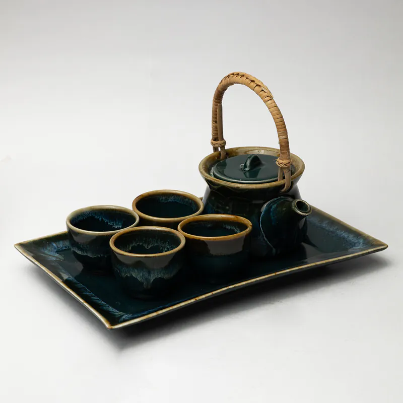 Ceramic Tea Pot Set - Olive Green Handcrafted Artisan Teapot with Cups for Home & Gifting - Image 2