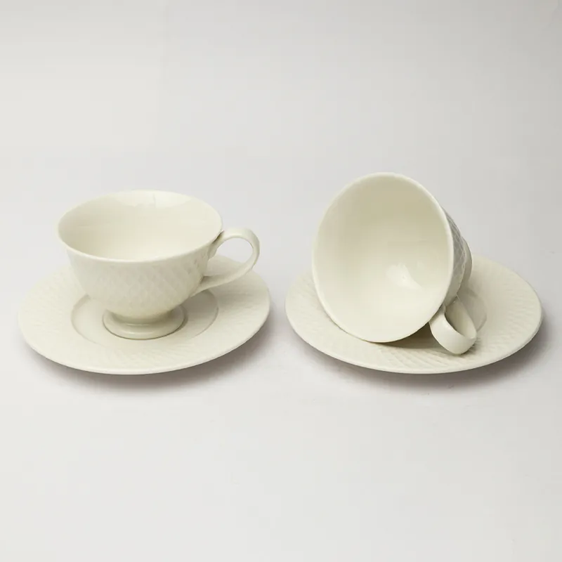 Ceramic Coffee Set - Off White Handcrafted Artisan Cup & Saucer Set for Modern Home