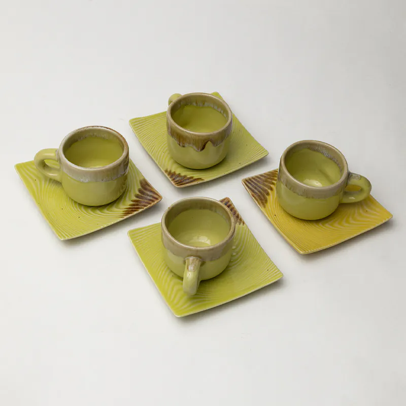 Ceramic Coffee Set - Lemon Yellow Handcrafted Cup & Saucer Set for Cheerful Home Décor