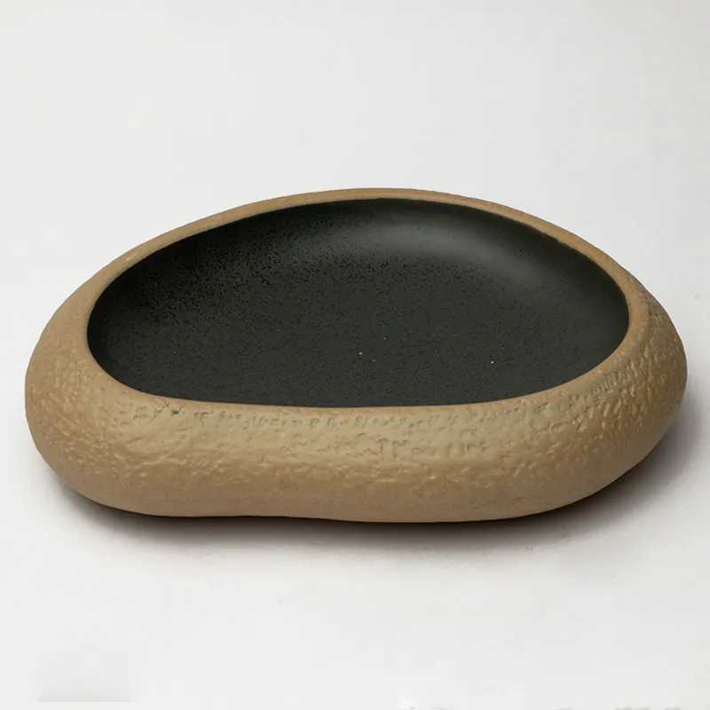 Ceramic Decorative Plate - Beige Brown Handcrafted Oval Display Plate for Neutral Interiors - Image 2