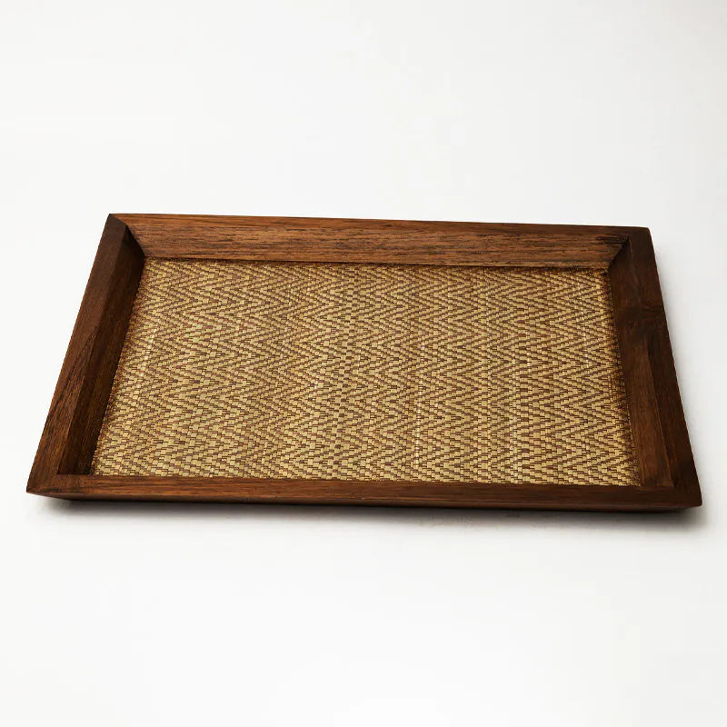 Walnut Wood Serving Tray - Medium Narrow Handcrafted Wooden Tray for Kitchen & Dining