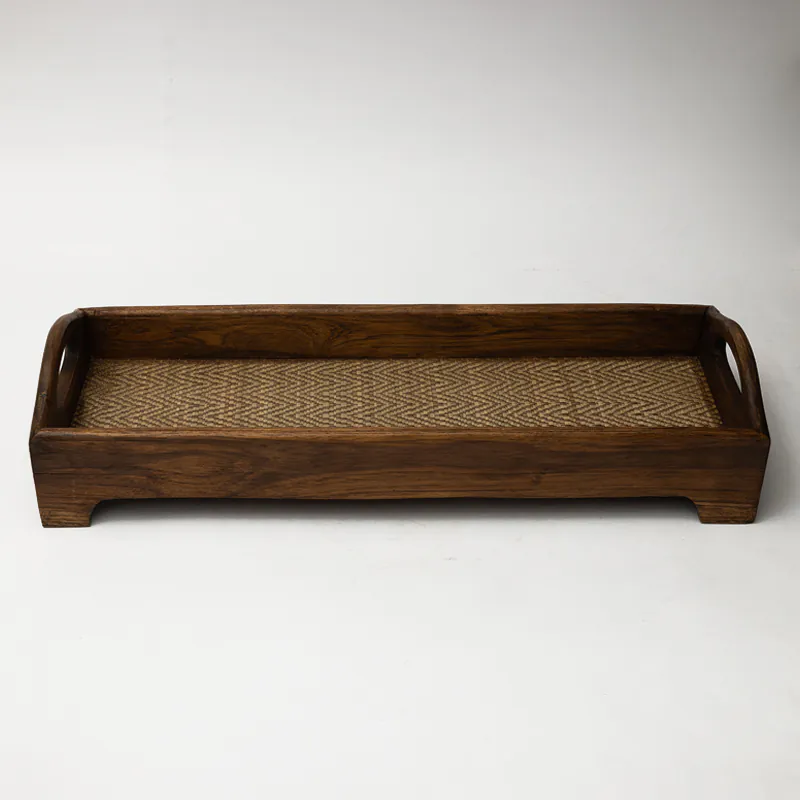 Walnut Wood Serving Tray with Handles - Large Handcrafted Wooden Butler Tray for Home