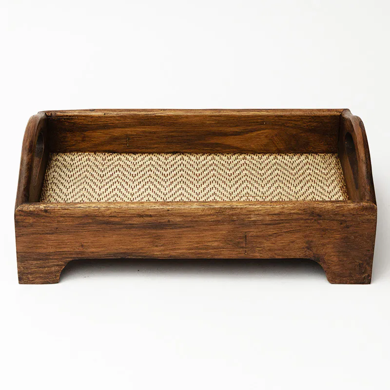 Walnut Wood Serving Tray with Handles - Small Handcrafted Wooden Tray for Home & Gifting