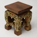 Walnut Gold Wooden Side Table - Compact Handcrafted Accent Stool Table for Bedroom Décor