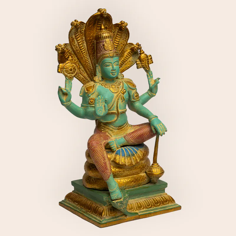 Brass Gold & Green Lord Vishnu - Image 2