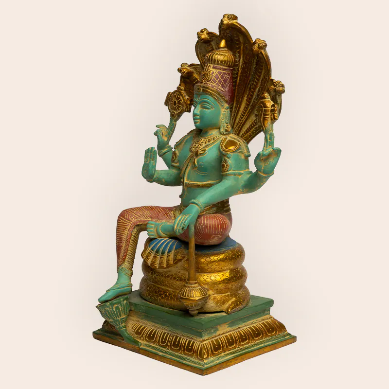 Brass Gold & Green Lord Vishnu - Image 3