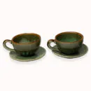 Ceramic Coffee Set - Green Handcrafted Artisan Cup & Saucer Set for Home & Gifting